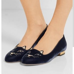 Charlotte Olympia Kitty Velvet Flats